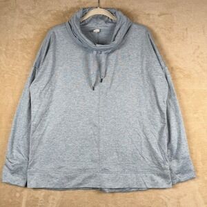 Apana Womens Blue Heathered Cowl Neck Long Sleeve Pullover Top Athleisure Size L